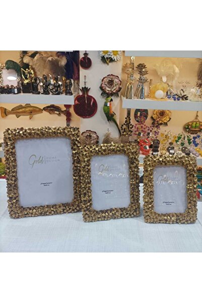 Gold home design 3'LÜ SET PAPATYA DESENLİ FOTOĞRAF ÇERÇEVESİ
