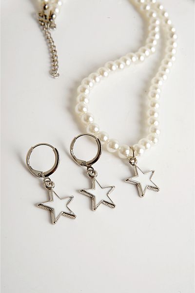 EUROMODA Star Design Pearl Necklace Earrings Set