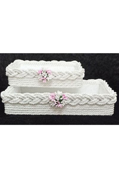 FNT Rectangular Knitted 2-Piece Basket Organizer Gift Bundle Dowry Holder Towel Makeup Box