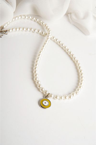 EUROMODA Pearl Necklace and Earring Set - Evil Eye Design