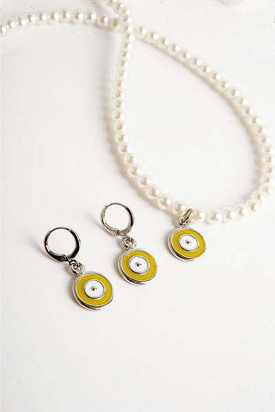 EUROMODA Pearl Necklace and Earring Set - Evil Eye Design