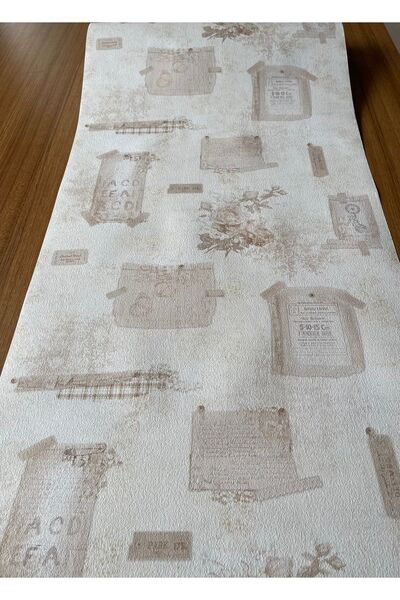 BAŞYAPI DİZAYN Kahverengi Çiçek Yazı Desenli Ithal Duvar Kağıdı (5m²)