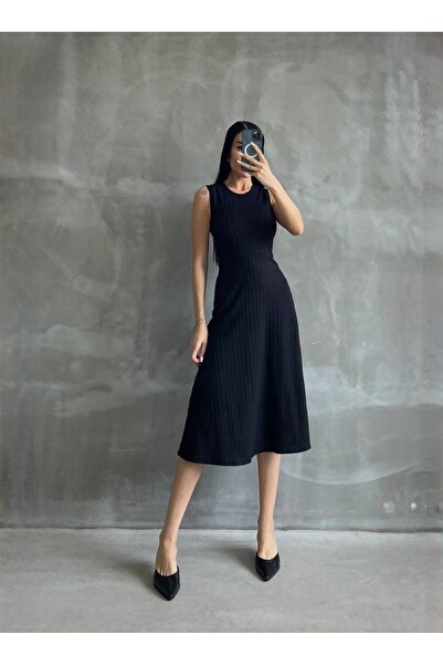 bymaestro woman Tricotaj cu nervuri Rochie midi dama - Design tricotat de vara