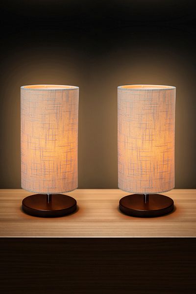 EFLIGHTDESIGN 2-Piece Wooden Lampshade Cream Pattern Wicker Modern Stylish Bedroom Living Room Table Lamp
