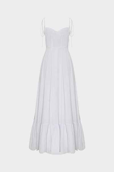 Açelya Okcu Premium Ruffle Detailed Strappy Voile Maxi Women's Dress