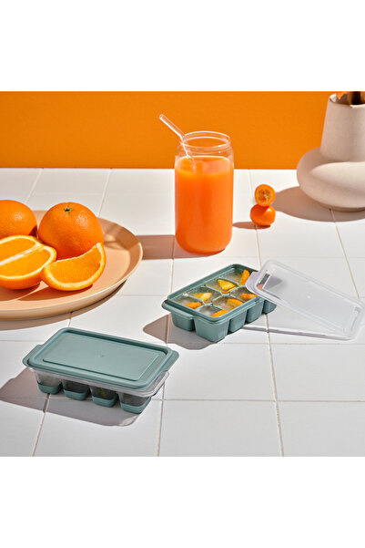 PONÇİK STORE 3 Pieces Silicone Based Lid Press-Out Ice Mold - 8 Compartment Non-Stick Icebox