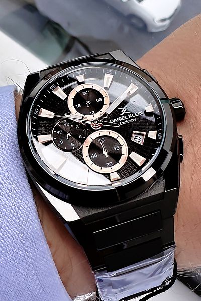 Daniel Klein Black Waterproof Original Men's Wrist Watch - Steel Cord and Gift Bracelet DKE2098C4