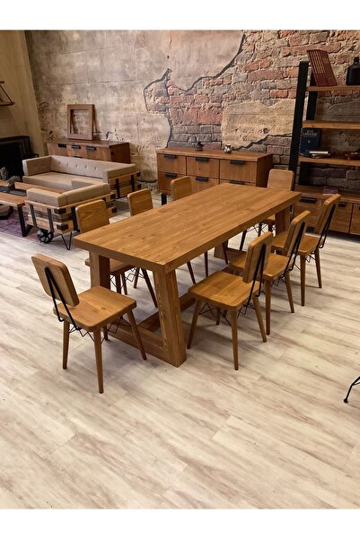 NTCollection Ntconcept Farmhouse Doğal Ahşap Masif Yemek Masa Takımı 100x240c...