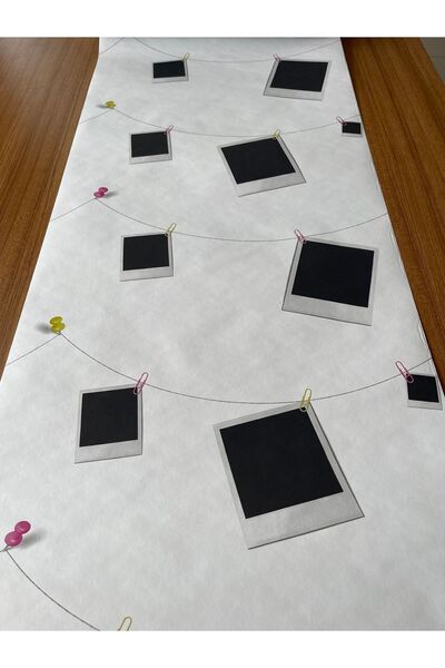 BAŞYAPI DİZAYN Siyah-beyaz Polaroid Desenli Ithal Duvar Kağıdı (5m²)