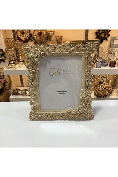 Gold home design Fotoğraf Çerçevesi Çiçek Desenli Taş Detaylı 20x25