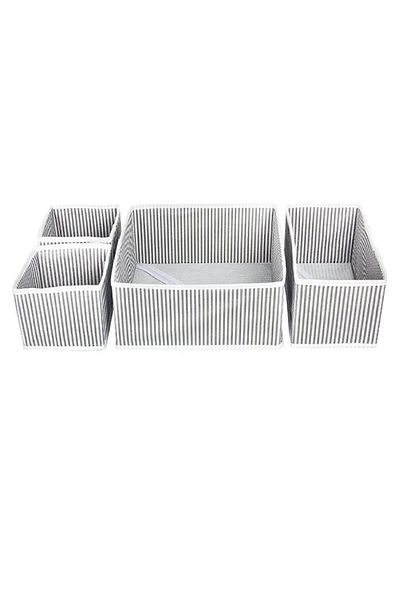 Faiend Gray Striped 4-Piece Drawer Organizer Multi-Purpose Foldable Drawer Organizer Storage Box