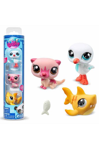 Littlest Pet Shop مجموعة مجسمات صغيرة مكونة من 3 قطع - الماء والسمور والنورس والقرش