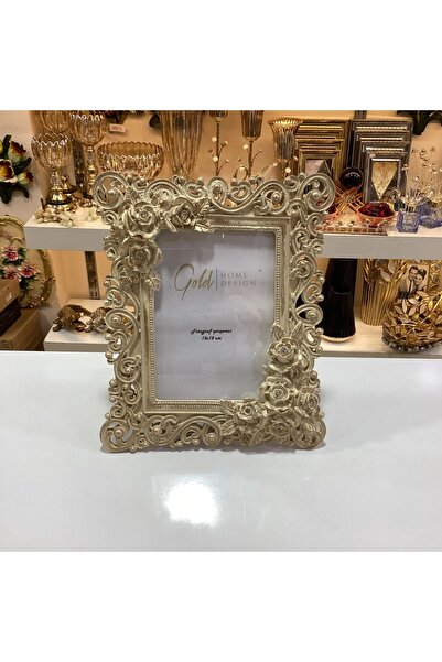 Gold home design Fotoğraf Çerçevesi Çiçek Desenli Taş Detaylı 13x18