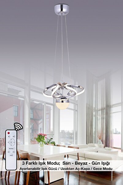 HİRALUCE Darius 3 Renk Kumandalı Ve Dimmerli Gümüş ( Sarı Beyaz Ve Gün Işığı ) Luxury Led Kristal Taşlı Avize