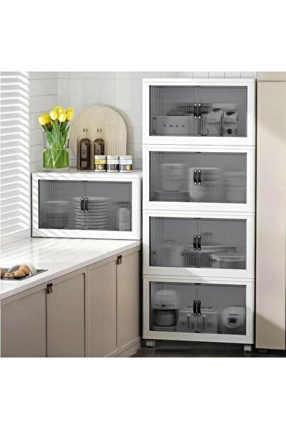 E-LİFE HOME 4'lü Portatif Organizer Tekerlekli Saklama Kutusu Çok Amaçlı Mıknatıs Kapaklı Katlanır