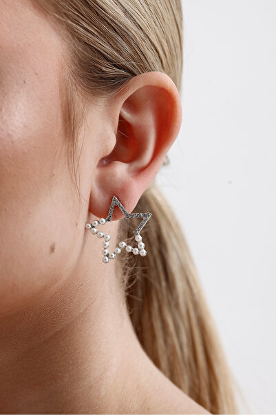 NEW SEASON STYLISH PEARL ZIRCON GEMSTONE STAR MODEL NON-DARKENING BILLED WOMEN EARRINGS