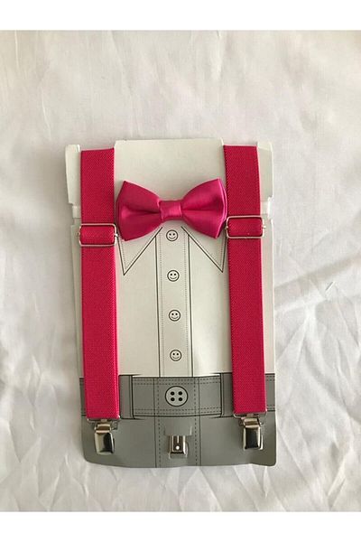 ares kids Fuchsia Colored Bow Tie Suspender Set Suitable for Ages 1-9