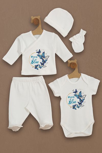 Homamia Set of 5 Blue Butterfly Patterned 100% Organic Hospital Exit