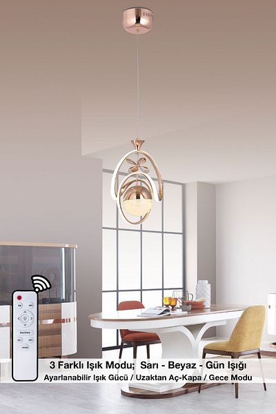 HİRALUCE Marco 3 Color Controlled and Dimmer Gold (Yellow White and Daylight) Luxury Crystal Stone Led Chandelier