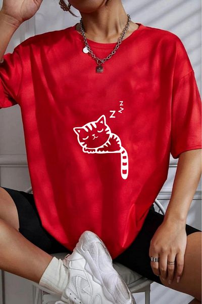 Evomind 1 T-Shirt Is a Gift for Purchases of 5 or More in the Cart - Sleepless Cat Printed Oversize T-Shirt