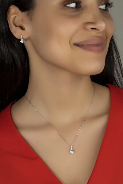 Else Silver Pırlanta Modeli Gümüş 2'li Takı Seti