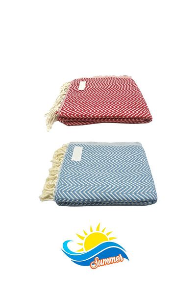 FUNNDY Set of 2 Peshtemal Beach Towels - 100% Cotton, XXL 100x180cm, Summer, Red-Blue
