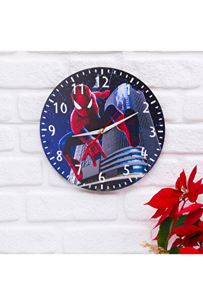 Deep Craft Ceas de perete decorativ din lemn pentru camera de zi, camera copiilor - Spiderman