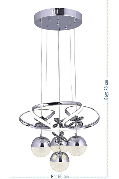 HİRALUCE Papatya 3 Renk Kumandalı Ve Dimmerli Gümüş ( Sarı Beyaz Ve Gün Işığı ) Kristal Taşlı Led Avize