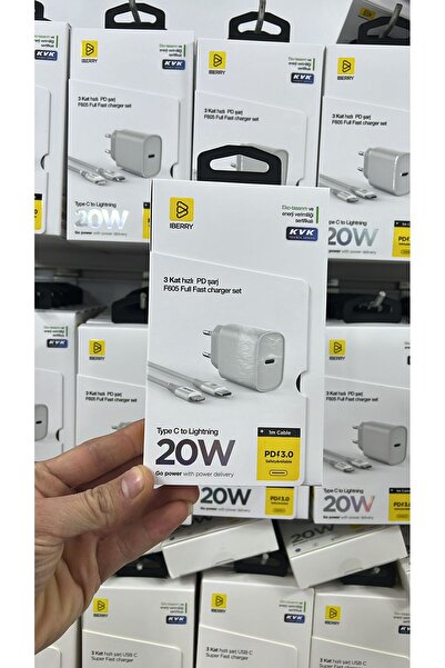 İBERRY 3 Kat hızlı PD şarj seti İBERRY - Type C to Lightning 20W 1m