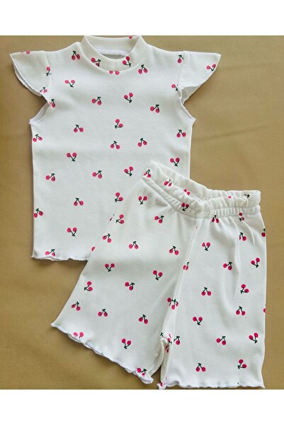 eymwes Fruit Printed Stretchy Ribbed Fabric - Summer Shorts Set