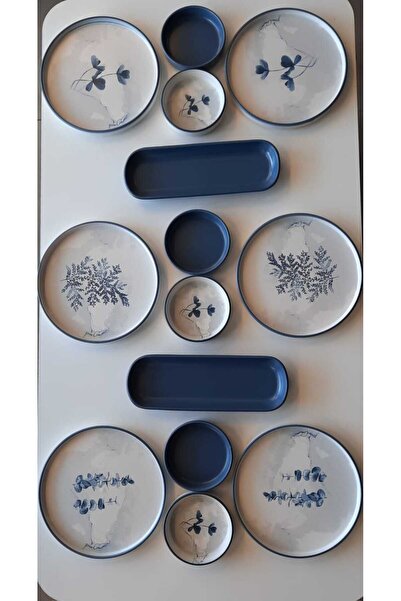 Keramika KERAMİKA 14 PARÇA 6 KİŞİLİK KAHVALTI TAKIMI BLUE MAGIC