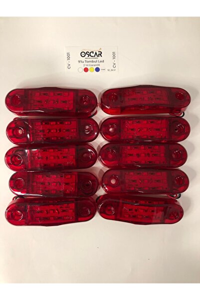 OSCAR OTOMOTİV 9 Ledli Tombul Parmak Led Kırmızı 12v-24v Lamba 10 Adet Led Po...