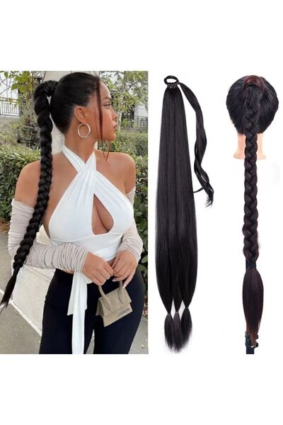 Suzan Peruk Ekstra Uzun Lastikli Örgü At kuyruğu saç Siyah 14