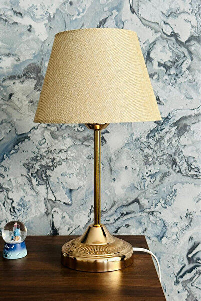 Art&Gift Royal Gold Metal Ayaklı Abajur Pudra Kumaş Başlık Yatak Odası Abajur...