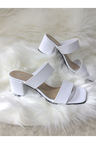 İmerShoes Καθημερινές γυναικείες λευκές παντόφλες με διπλό λουράκι με χοντρό τακούνι, απλή άνετη μαλακή σόλα 271