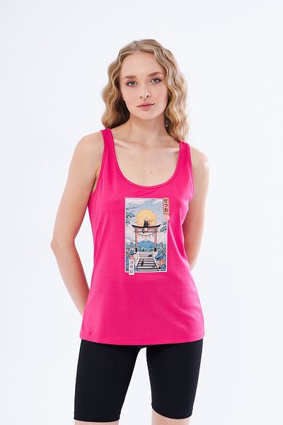 YÜKSEL IŞIK Fuchsia Colored Chinese Printed Thick Strap Athlete Undershirt