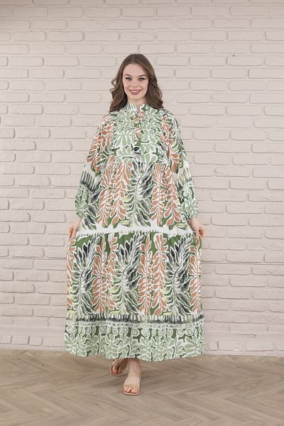 mervemoda Γυναικείο φόρεμα Plus Size - Μπροστινό με κουμπιά και ύφανση