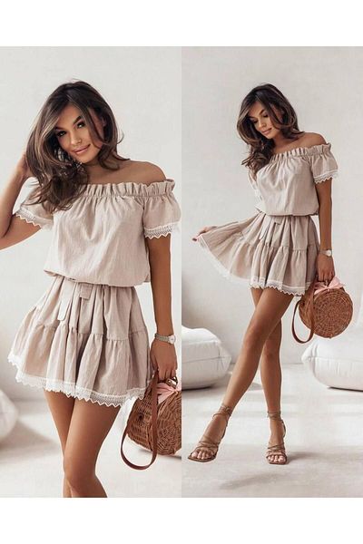 rengamoda Γυναικείο φόρεμα με δαντέλα Madonna Collar Detailed Ayrobin Fabric - Πολύχρωμο