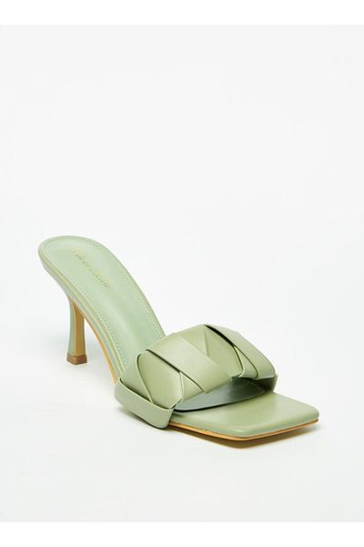 Flora Bella by Shoexpress Textured Slip-On Sandals with Stiletto Heels