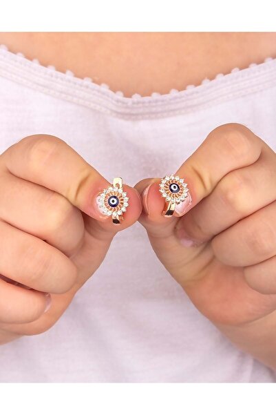 Else Silver 925 Ayar Gümüş Mineli Nazarlı Çocuk Küpesi