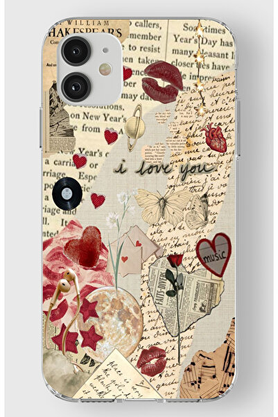 moonset Iphone 11 Uyumlu Music Kolaj Tasarımlı Baskılı Şeffaf Telefon Kılıfı