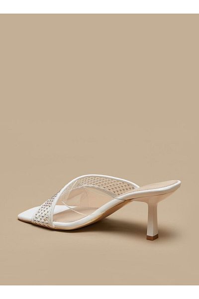 Flora Bella by Shoexpress Embellished Slip-On Cross Strap Sandals with Kitten Heels
