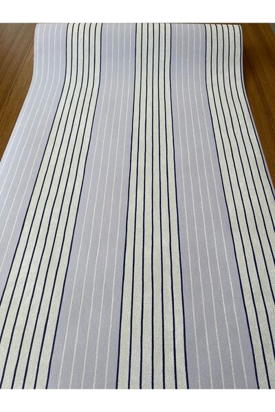 BAŞYAPI DİZAYN Krem-lila-lacivert Çizgili Ithal Duvar Kağıdı (5m²)