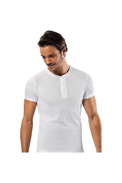 Şahin Tricou bărbați - 2 bucăți, dungi camisole, mânecă scurtă, guler cu nasturi, 96% bumbac 4% lycra