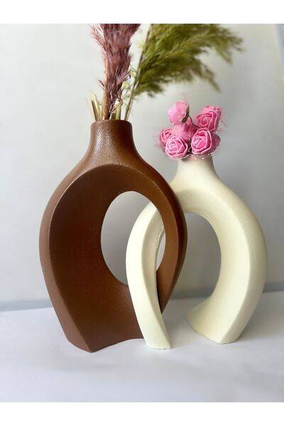 HEYKELCAN Σετ 2 διακοσμητικών βάζων Lover με κρέμα καφέ γάλακτος