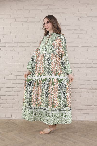 mervemoda Γυναικείο φόρεμα Plus Size - Μπροστινό με κουμπιά και ύφανση