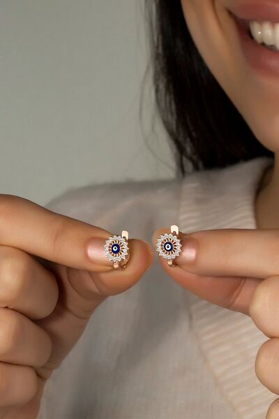 Else Silver 925 Ayar Gümüş Mineli Nazarlı Çocuk Küpesi