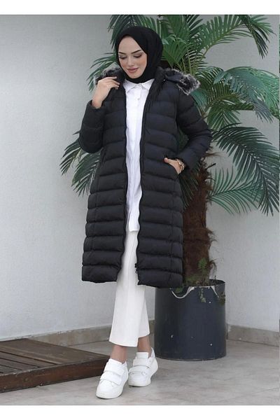 moda armanc Μακρύ Παλτό με Γούνινο Γιακά