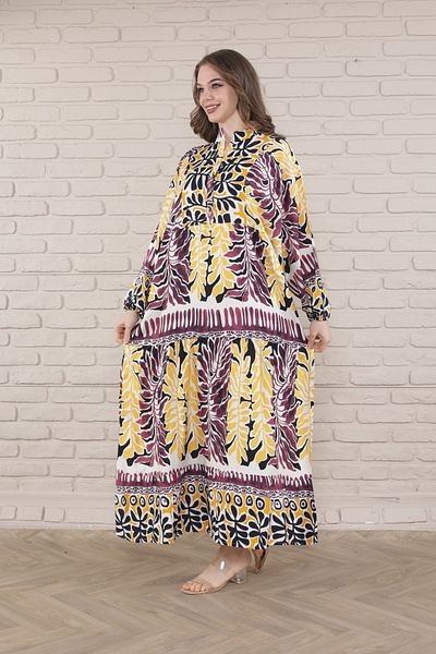 mervemoda Γυναικείο φόρεμα Plus Size - Μπροστινό με κουμπιά και ύφανση