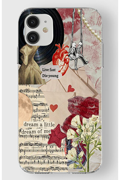 moonset Iphone 11 Uyumlu Live Fast Kolaj Tasarımlı Baskılı Şeffaf Telefon Kılıfı